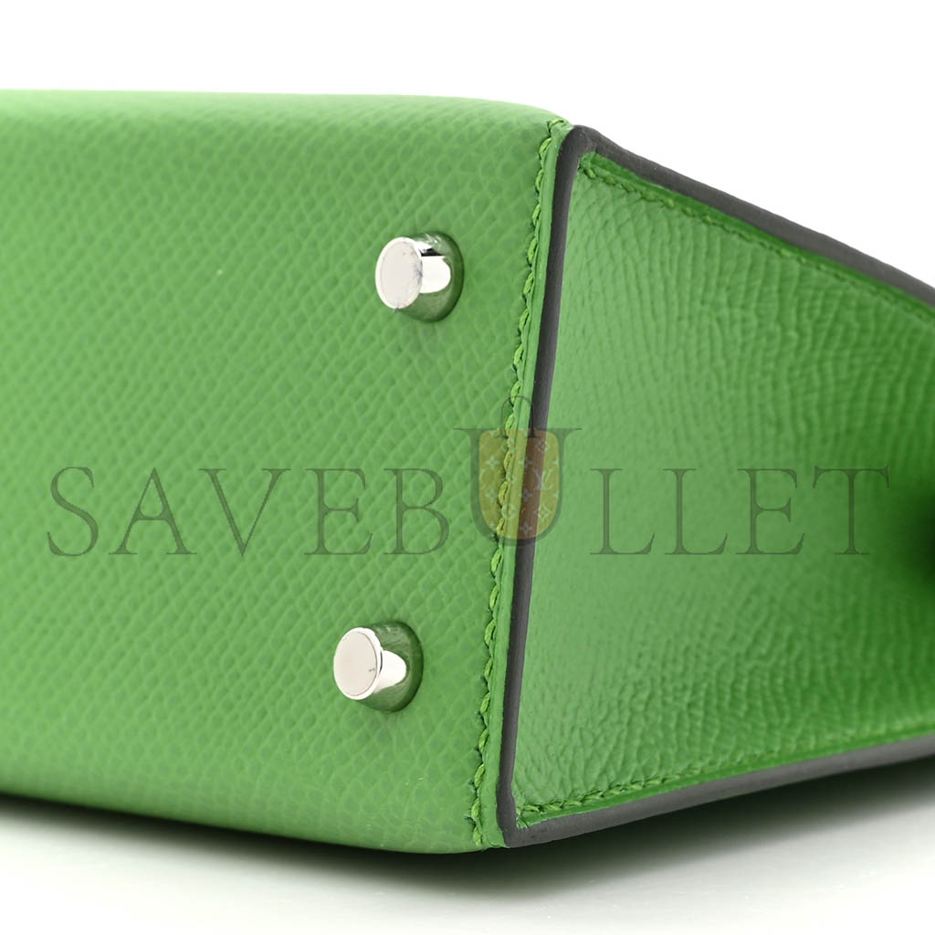 HERMÈS MASTER MINI KELLY II EPSOM GREEN SILVER BUCKLE (19*12*5.5cm) 